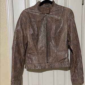 Stylish leather Brown Snake Print Women's Jacket